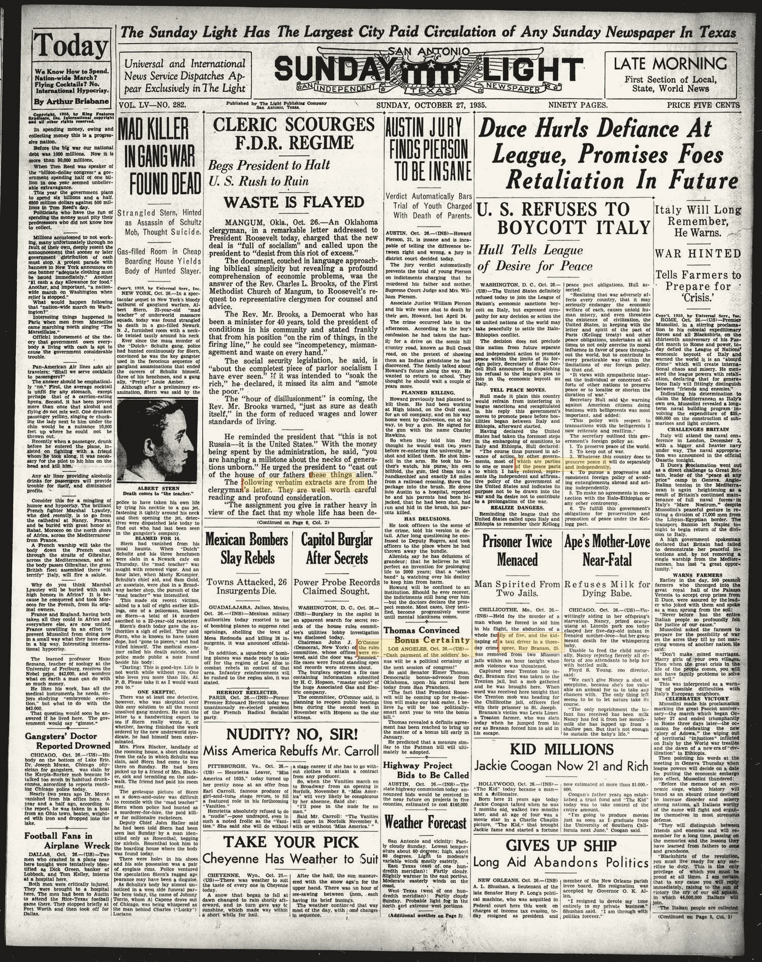 San Antonio Sunday Light (San Antonio, Tex.), Vol. 55, No. 282, Ed. 1 Sunday, October 27, 1935